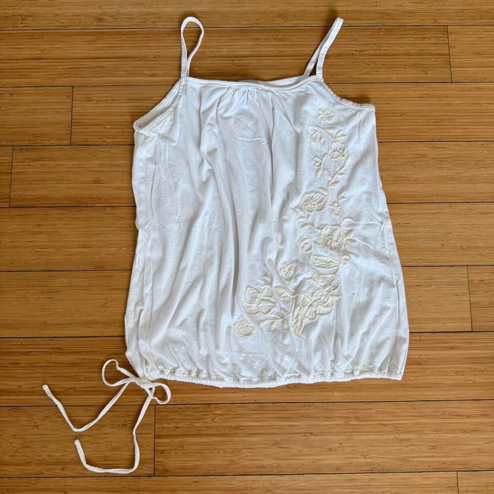 Vintage Y2K Old Navy Floral Embroidered Drawstring Tank Size Small